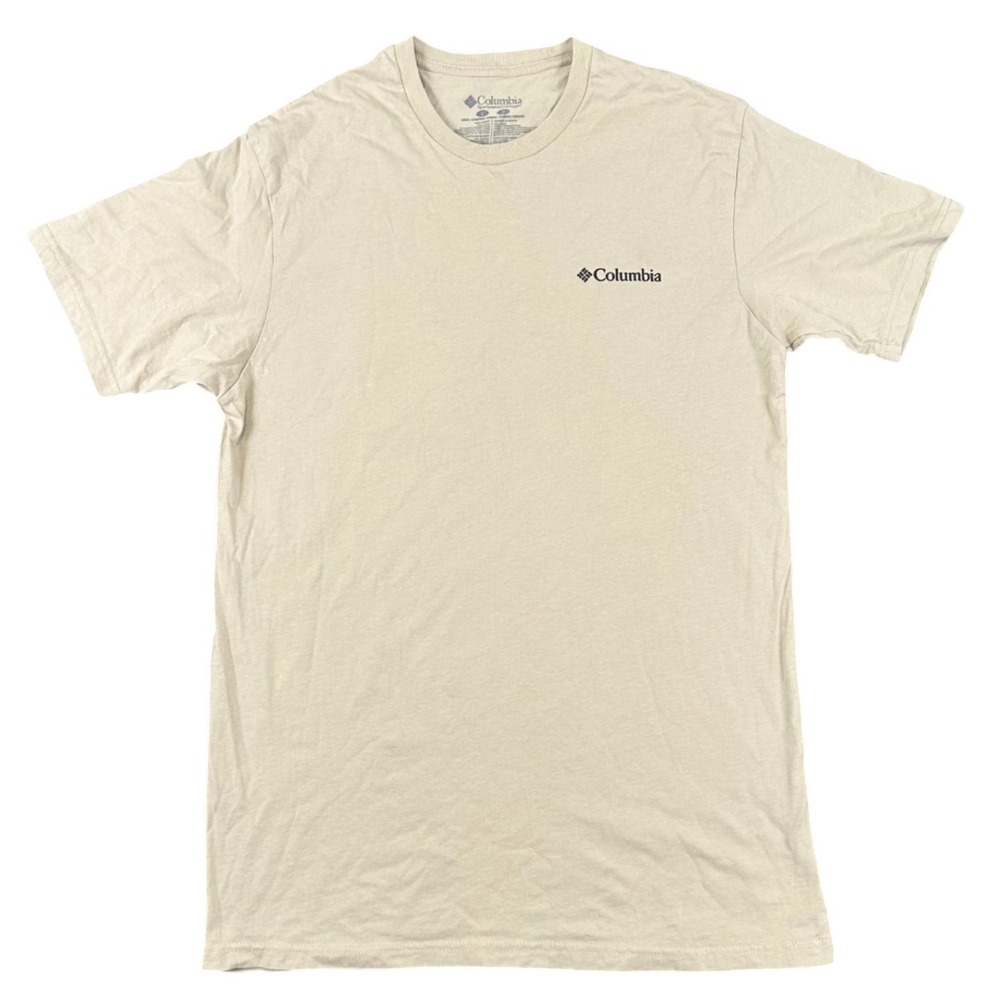 Columbia Graphic T-Shirt Mens Large Khaki Tan Crewneck SUV Fishing Outdoor